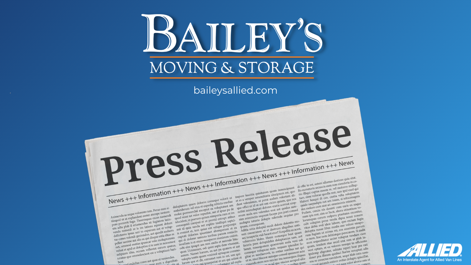 Bailey's Moving and Storage logo with newspaper image that says "Press Release"